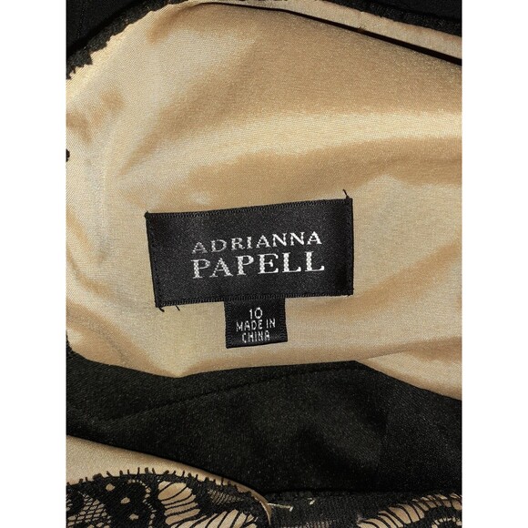 ADRIANNA PAPELL Size 10 Sheath Dress Black Lace Beige Lining Cap Sleeve - Picture 7 of 7
